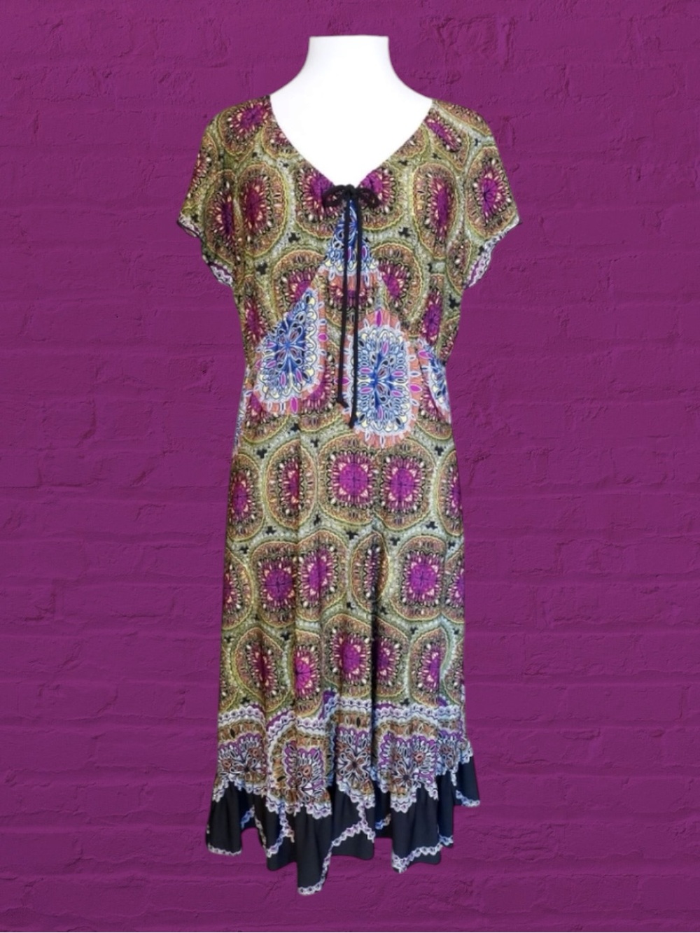 NY Collection Retro Boho Festival Mandala Casual Colorful Maximalist Dress L